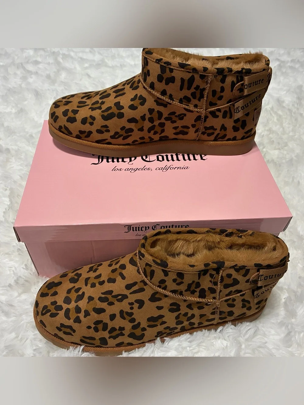 Juicy Couture JC-Leopard 2 Print Faux-Fur Lined Ankle Booties in Brown and Black - Picture 1 of 5